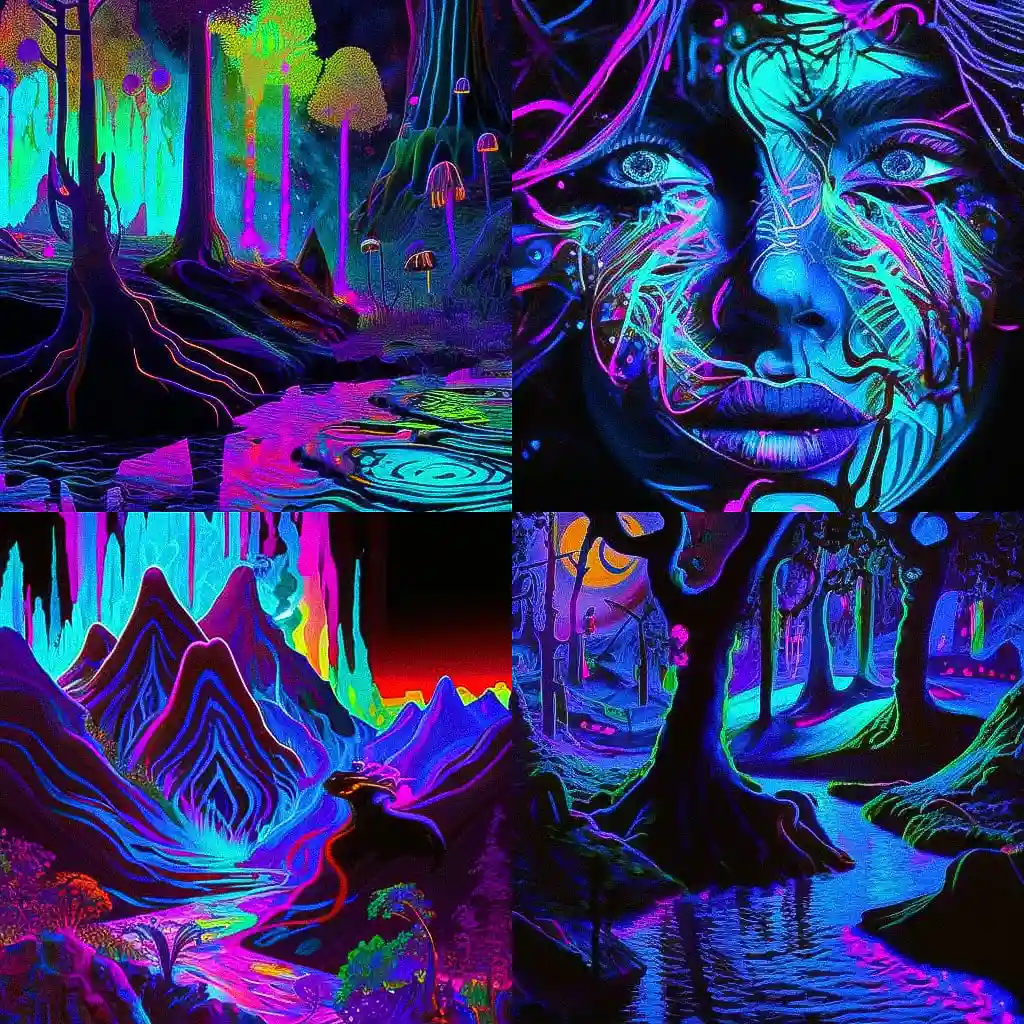 黑光颜料 blacklight paint风格midjourney AI绘画作品 -黑光颜料 blacklight paint风格midjourney AI绘画作品