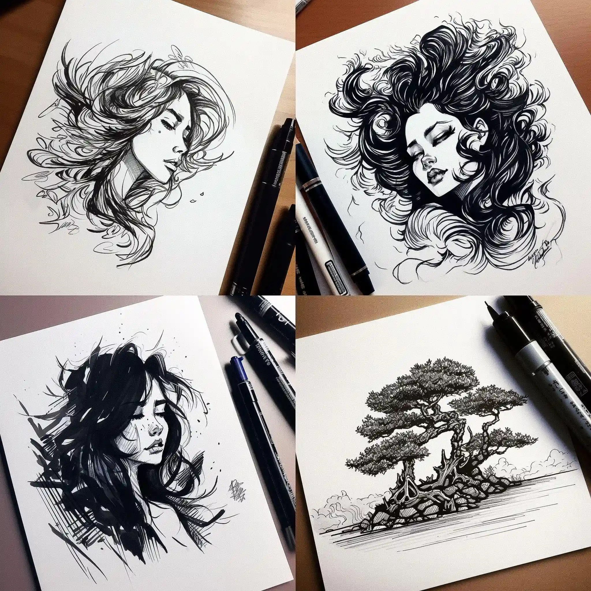 毛笔画 brush pen drawing风格midjourney AI绘画作品 -毛笔画 brush pen drawing风格midjourney AI绘画作品