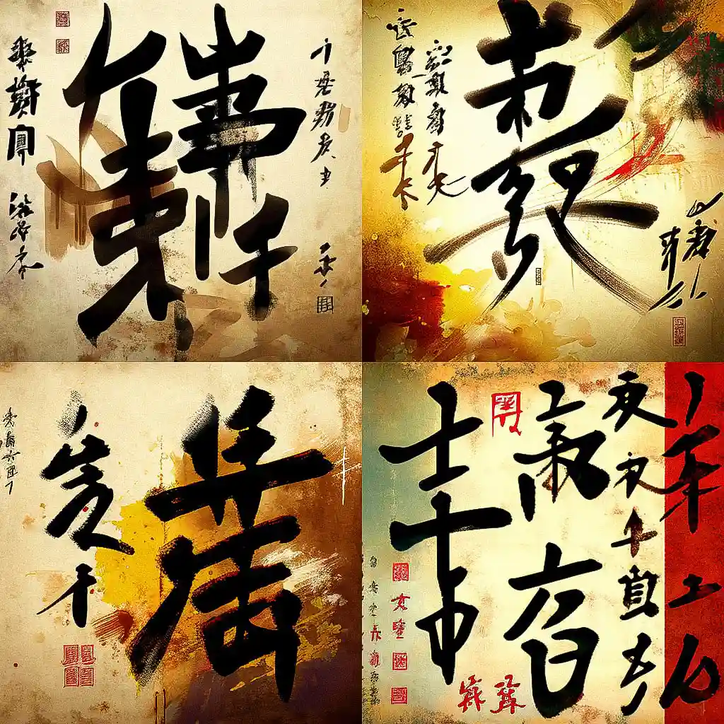 -中国书法 chinese calligraphy风格midjourney AI绘画作品