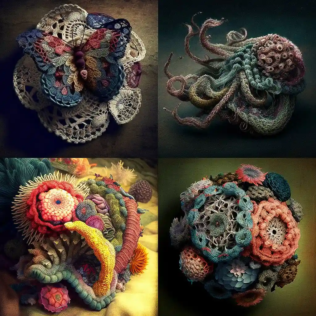 钩针编织 crocheted风格midjourney AI绘画作品 -钩针编织 crocheted风格midjourney AI绘画作品