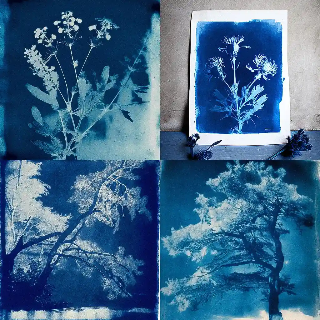 蓝图照片 cyanotype print风格midjourney AI绘画作品 -蓝图照片 cyanotype print风格midjourney AI绘画作品