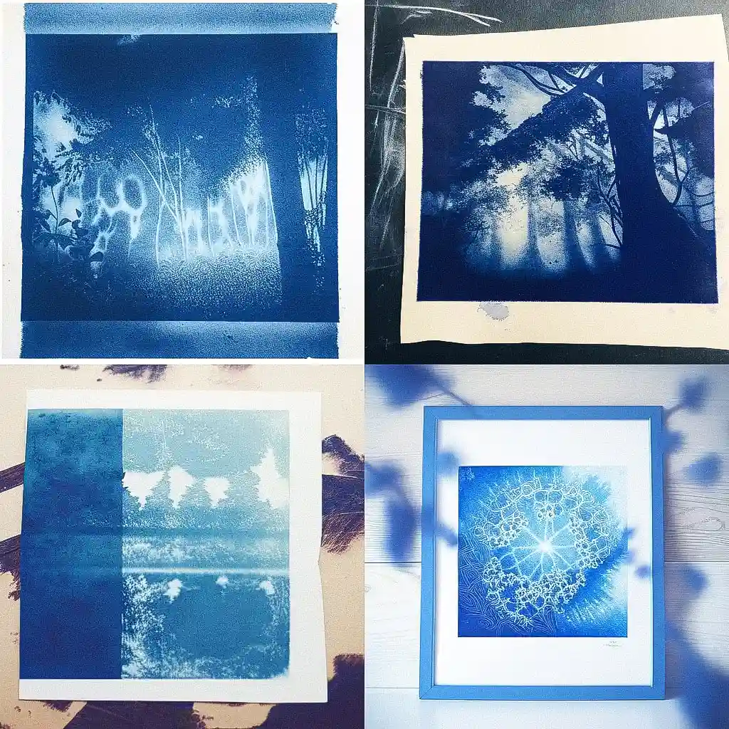 蓝图照片 cyanotype print风格midjourney AI绘画作品 -蓝图照片 cyanotype print风格midjourney AI绘画作品