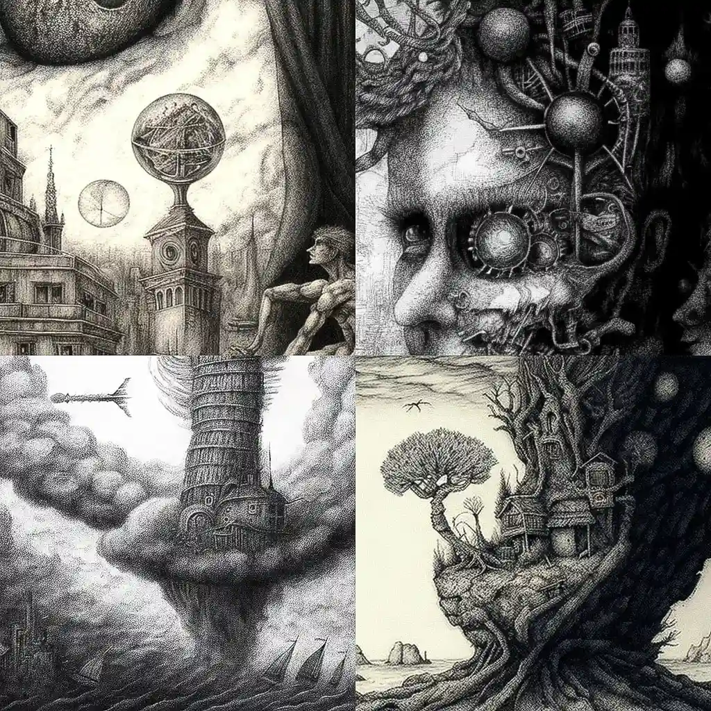 蚀刻 etching风格midjourney AI绘画作品 -蚀刻 etching风格midjourney AI绘画作品