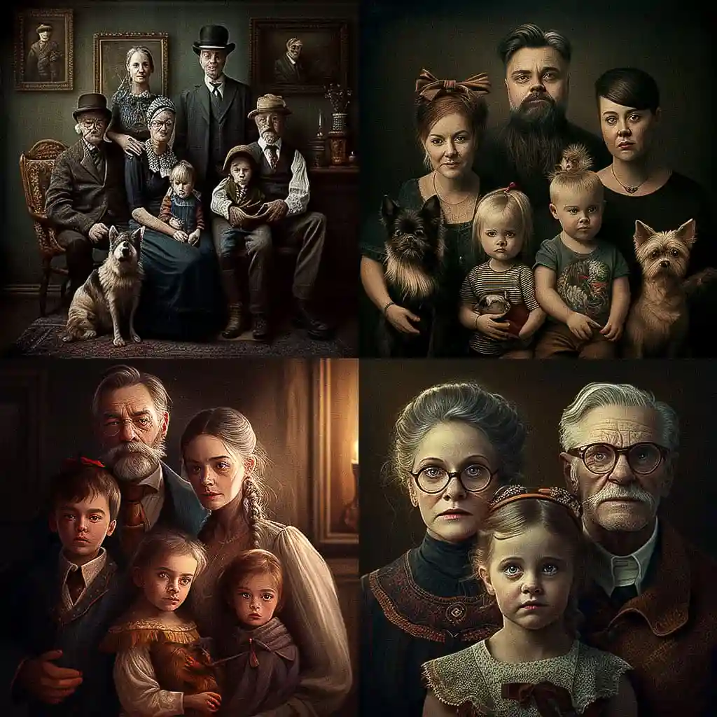 家庭肖像 family portrait风格midjourney AI绘画作品 -家庭肖像 family portrait风格midjourney AI绘画作品