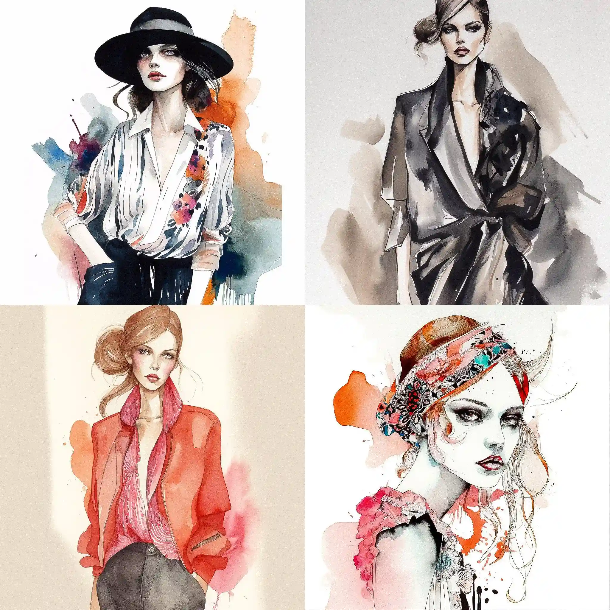 -时尚插画 fashion illustration风格midjourney AI绘画作品