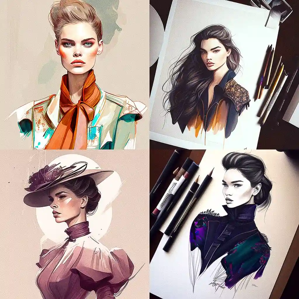 -时尚插画 fashion illustration风格midjourney AI绘画作品