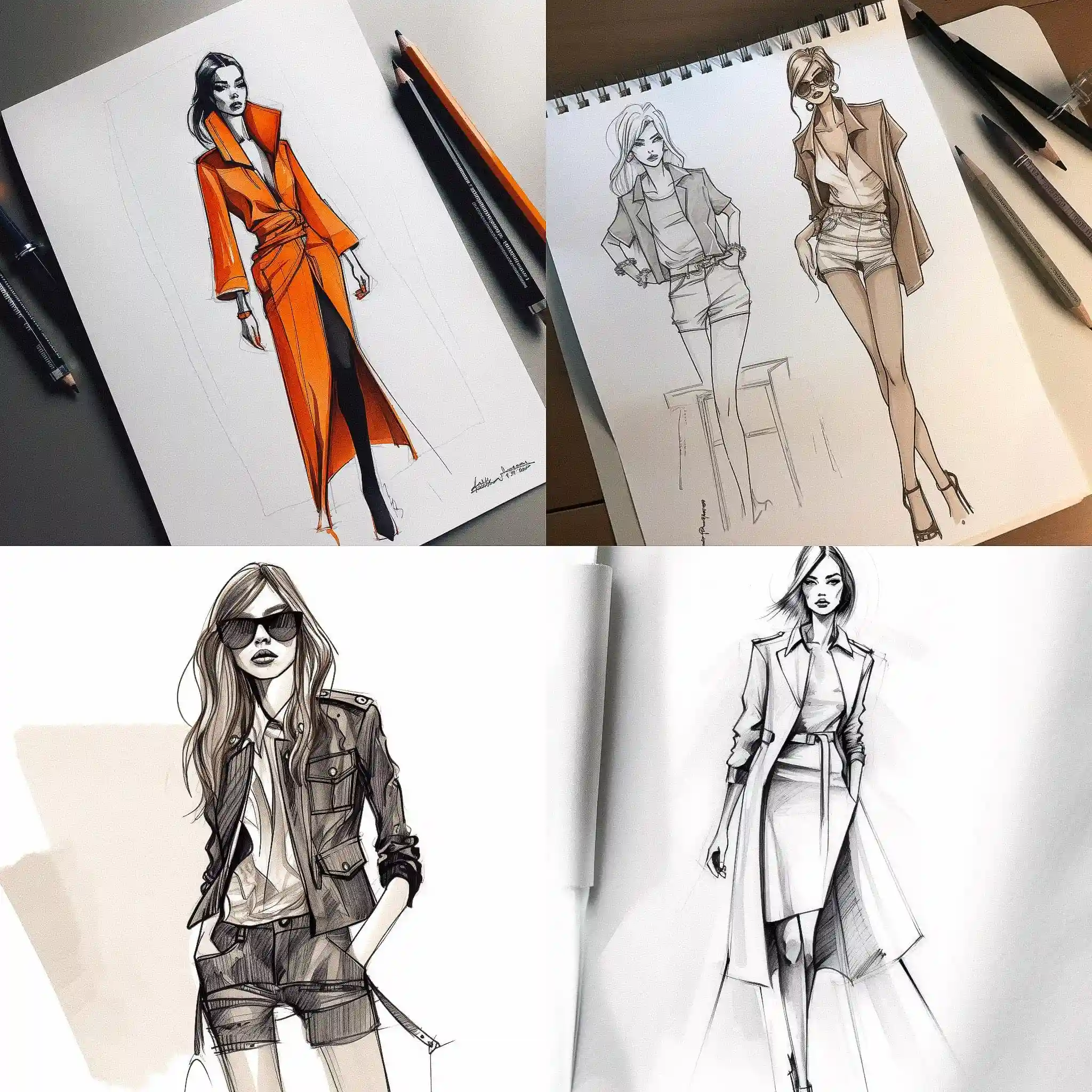 -时尚手绘 fashion sketch风格midjourney AI绘画作品