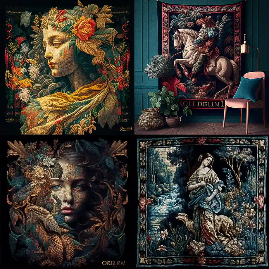 戈贝林挂毯 gobelin tapestry风格midjourney AI绘画作品 -戈贝林挂毯 gobelin tapestry风格midjourney AI绘画作品