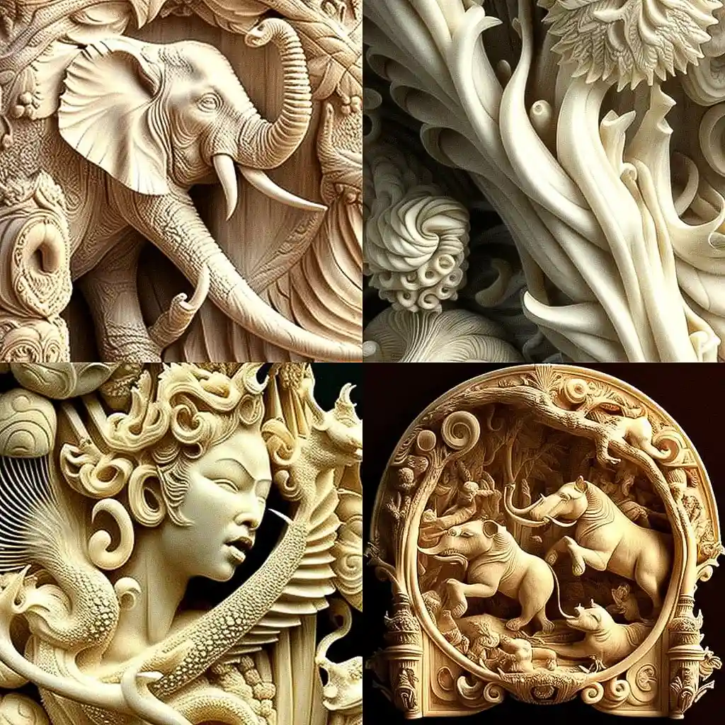 -象牙雕刻 ivory carving风格midjourney AI绘画作品