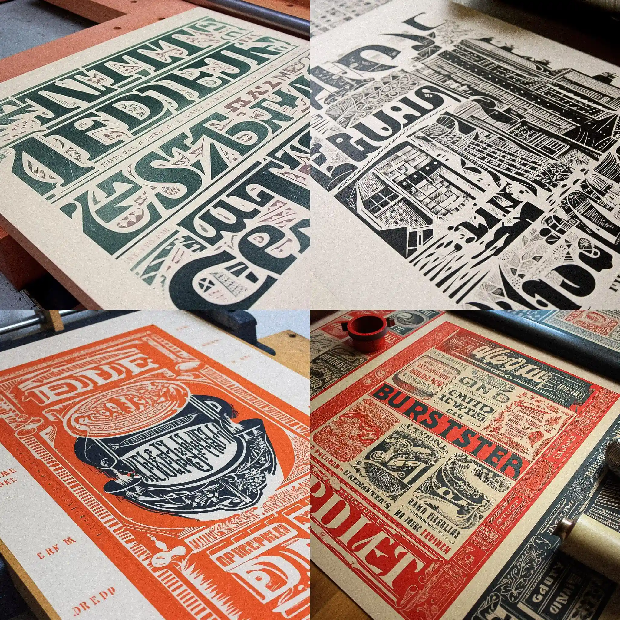 -凸版印刷 letterpress print风格midjourney AI绘画作品