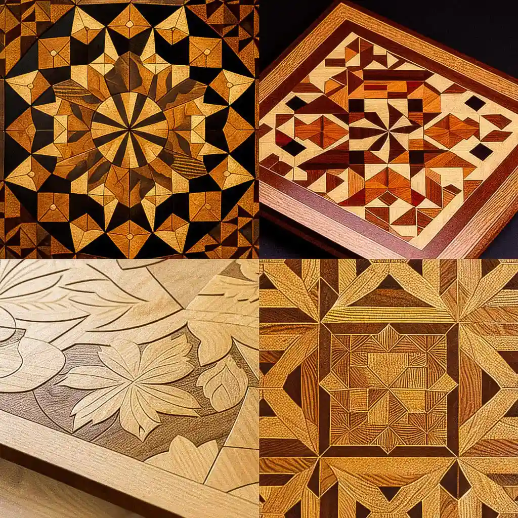 镶嵌细木工艺 marquetry风格midjourney AI绘画作品 -镶嵌细木工艺 marquetry风格midjourney AI绘画作品