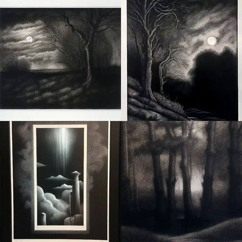 重刻版画 mezzotint print风格midjourney AI绘画作品 -重刻版画 mezzotint print风格midjourney AI绘画作品