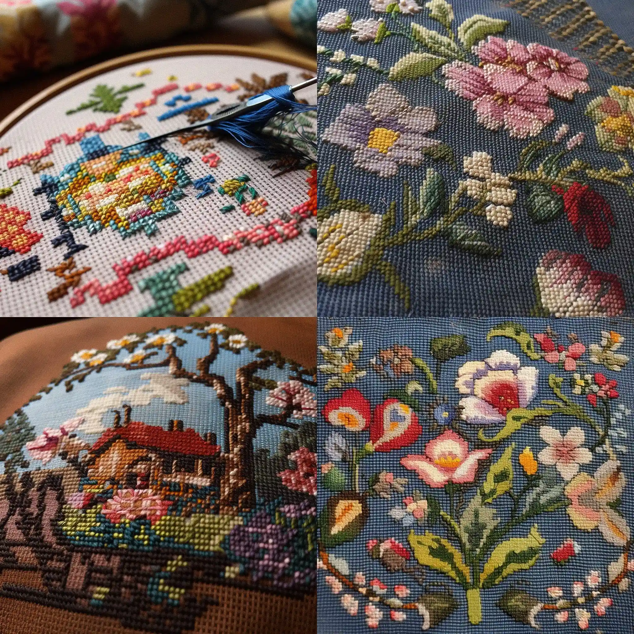 -绣花 needlepoint风格midjourney AI绘画作品