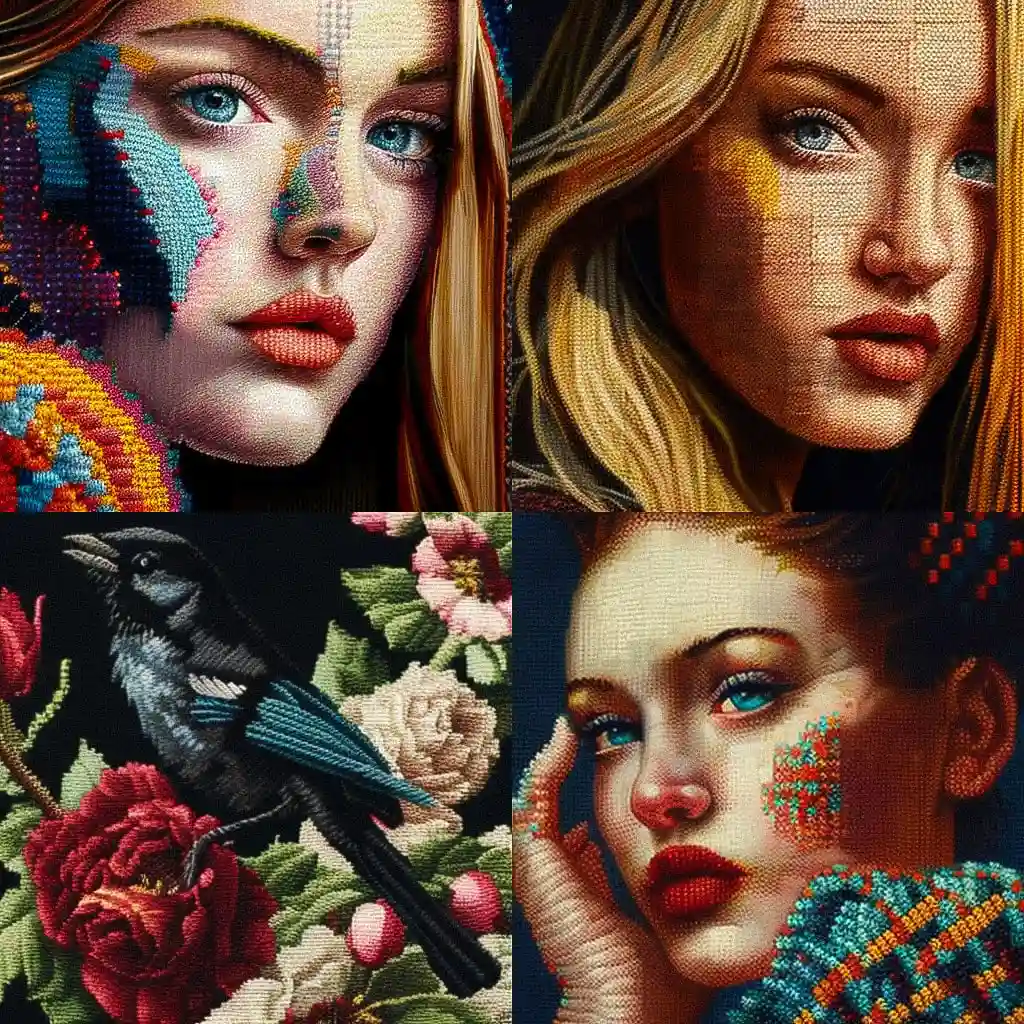 绣花 needlepoint风格midjourney AI绘画作品 -绣花 needlepoint风格midjourney AI绘画作品