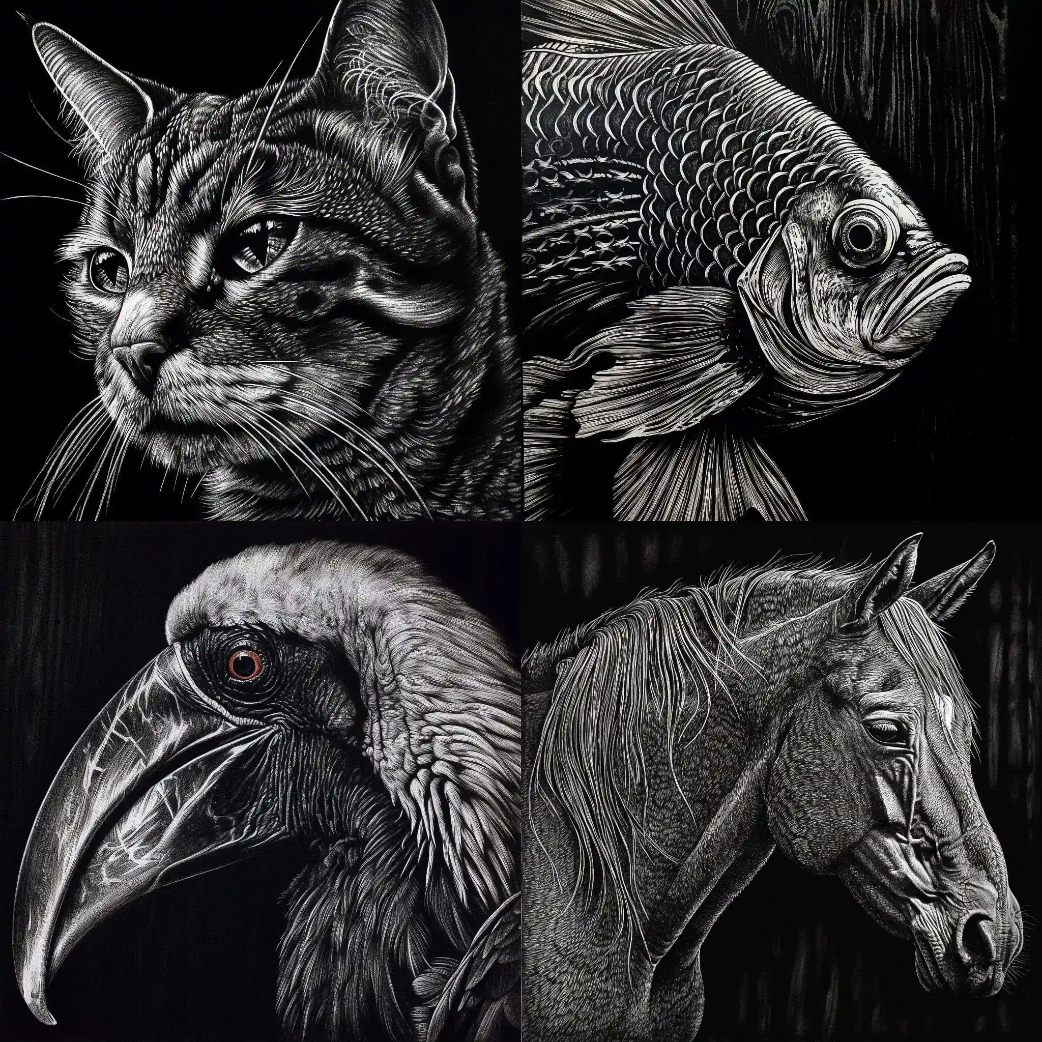 擦画 scratchboard art风格midjourney AI绘画作品 -擦画 scratchboard art风格midjourney AI绘画作品