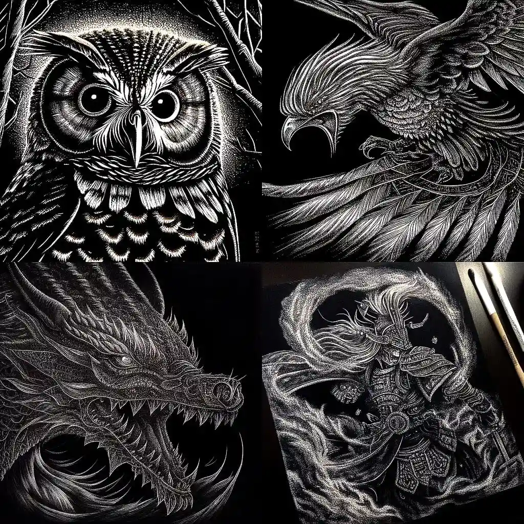 擦画 scratchboard art风格midjourney AI绘画作品 -擦画 scratchboard art风格midjourney AI绘画作品