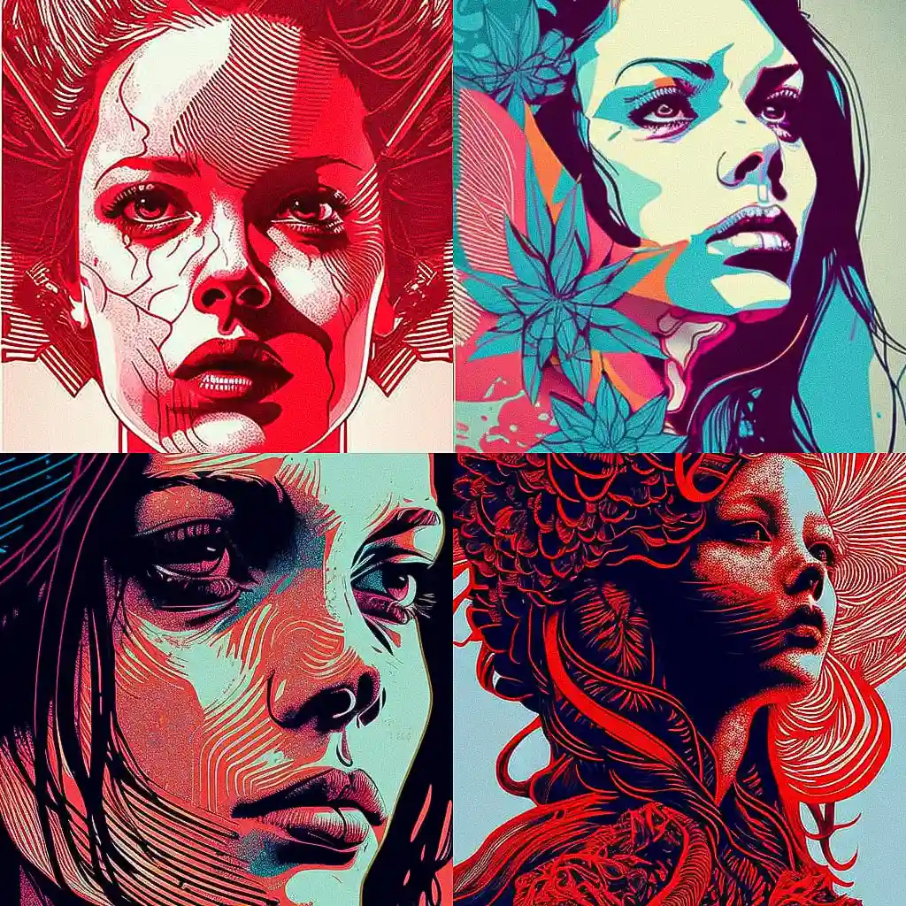 丝网印刷 screenprint风格midjourney AI绘画作品 -丝网印刷 screenprint风格midjourney AI绘画作品