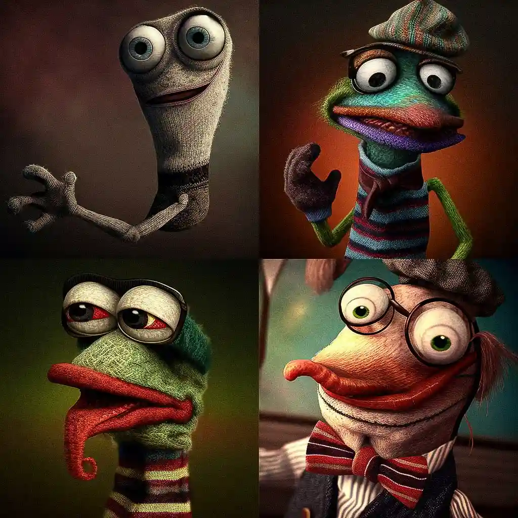 袜子木偶风格 sock puppet style风格midjourney AI绘画作品 -袜子木偶风格 sock puppet style风格midjourney AI绘画作品