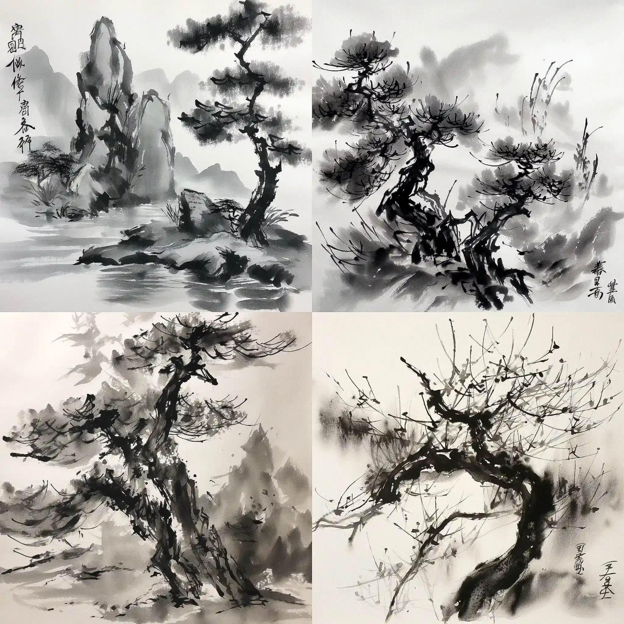 -水墨画 sumi e drawing风格midjourney AI绘画作品