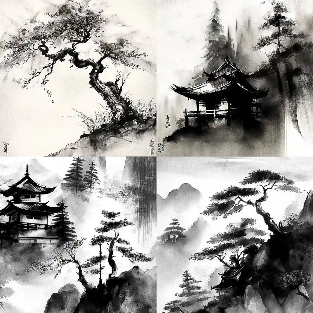 -水墨画 sumi e drawing风格midjourney AI绘画作品