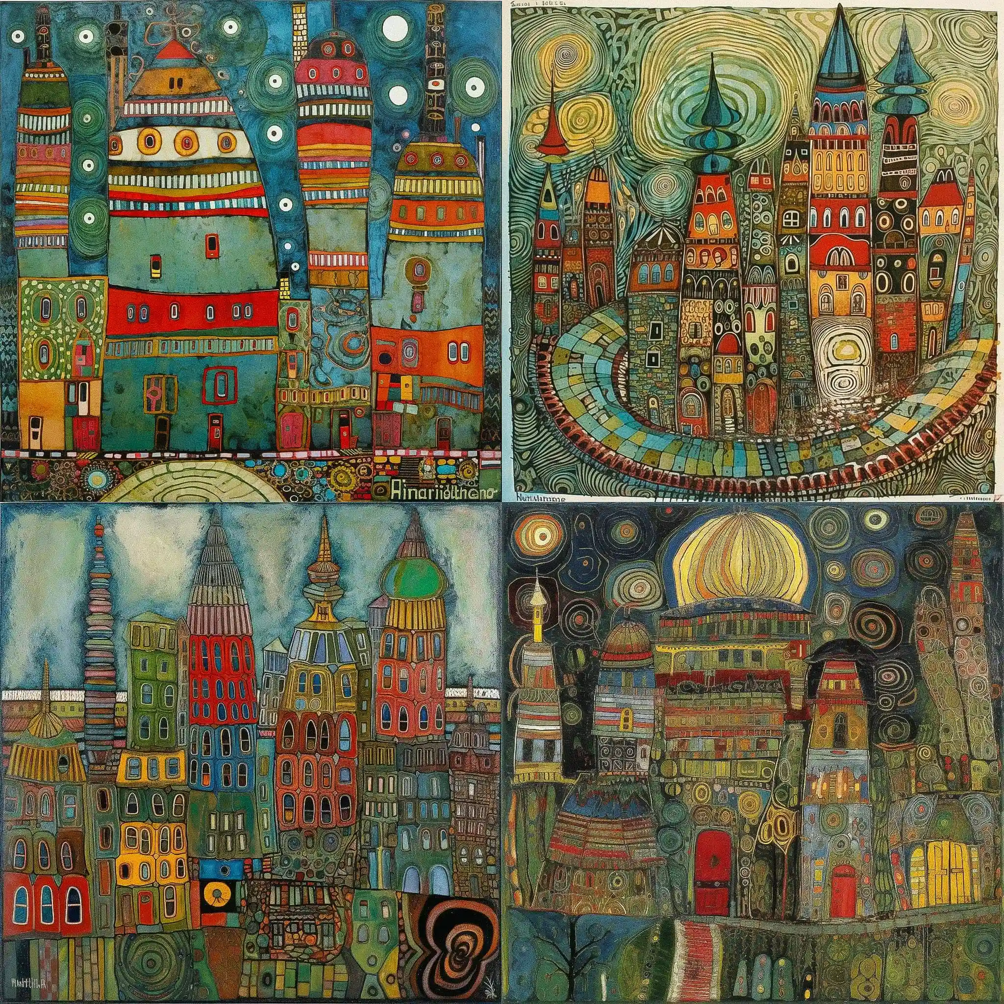 弗里登斯雷希·亨德瓦瑟尔 friedensreich hundertwasser风格midjourney AI绘画作品 -弗里登斯雷希·亨德瓦瑟尔 friedensreich hundertwasser风格midjourney AI绘画作品