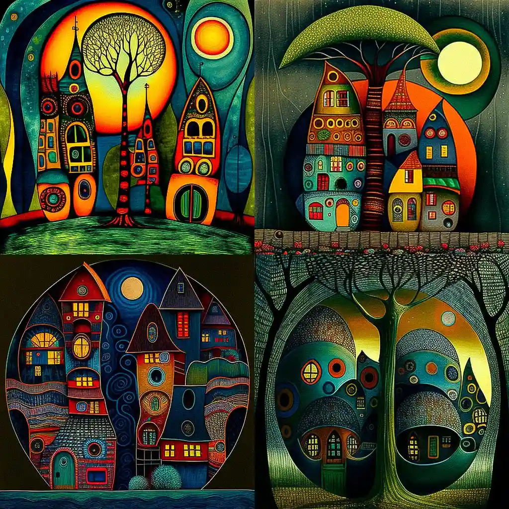 弗里登斯雷希·亨德瓦瑟尔 friedensreich hundertwasser风格midjourney AI绘画作品 -弗里登斯雷希·亨德瓦瑟尔 friedensreich hundertwasser风格midjourney AI绘画作品