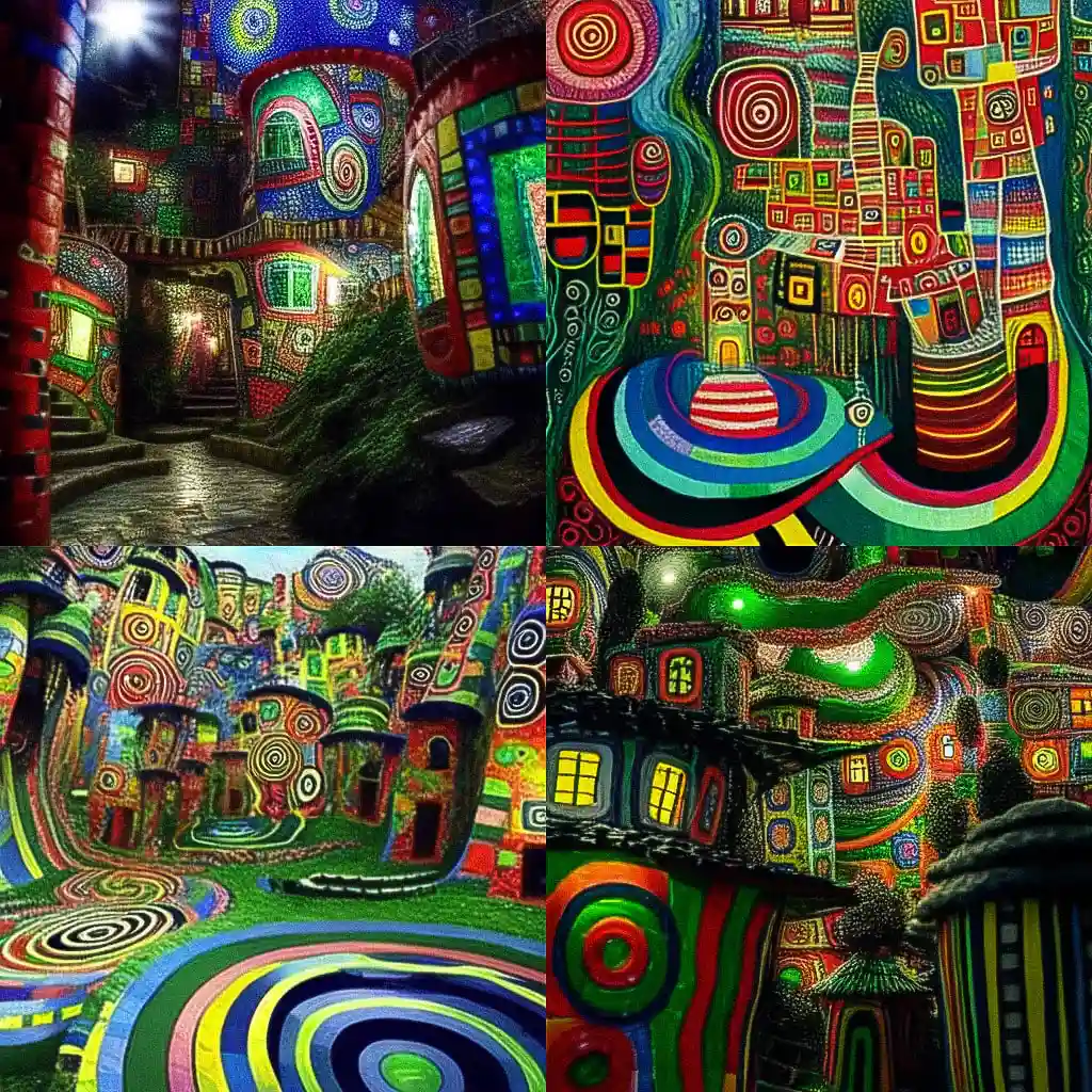 弗里登斯雷希·亨德瓦瑟尔 friedensreich hundertwasser风格midjourney AI绘画作品 -弗里登斯雷希·亨德瓦瑟尔 friedensreich hundertwasser风格midjourney AI绘画作品