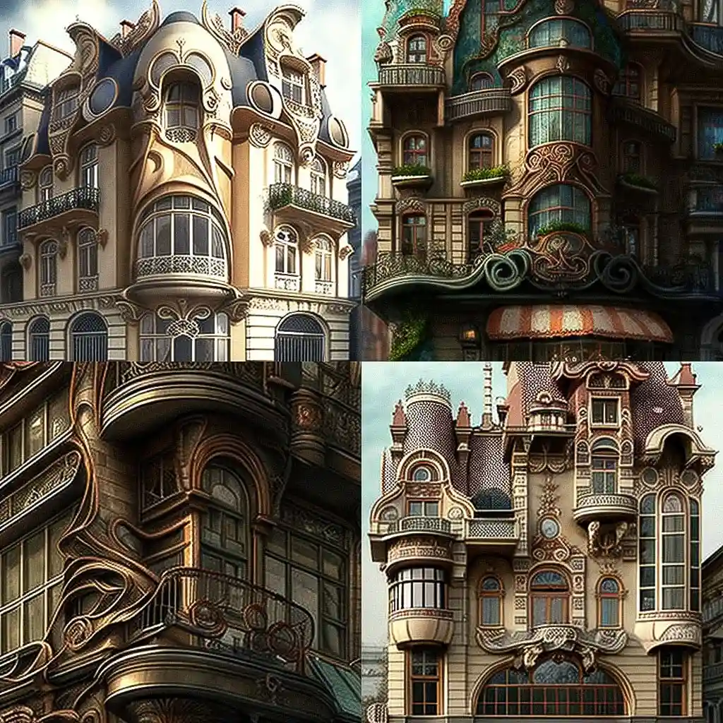 -新艺术运动建筑 art nouveau architecture风格midjourney AI绘画作品