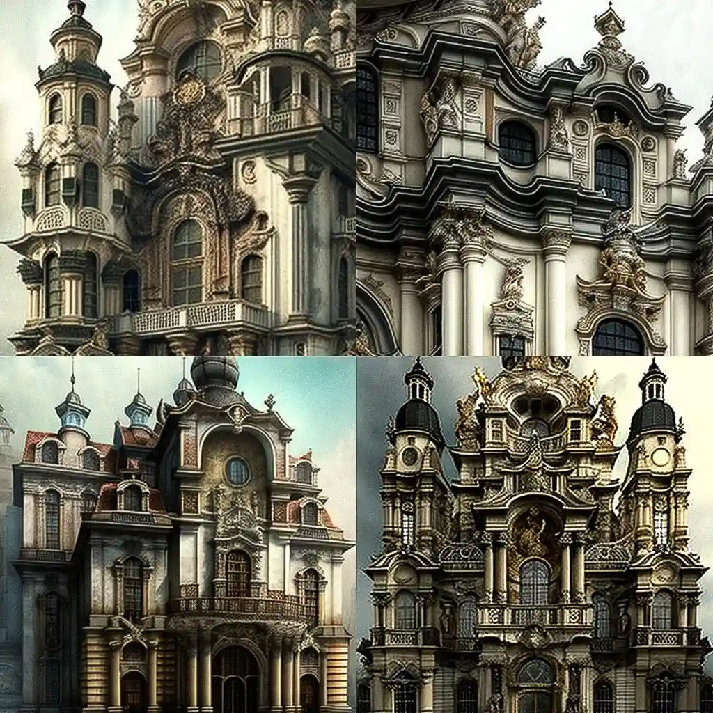 巴洛克建筑 baroque architecture风格midjourney AI绘画作品 -巴洛克建筑 baroque architecture风格midjourney AI绘画作品