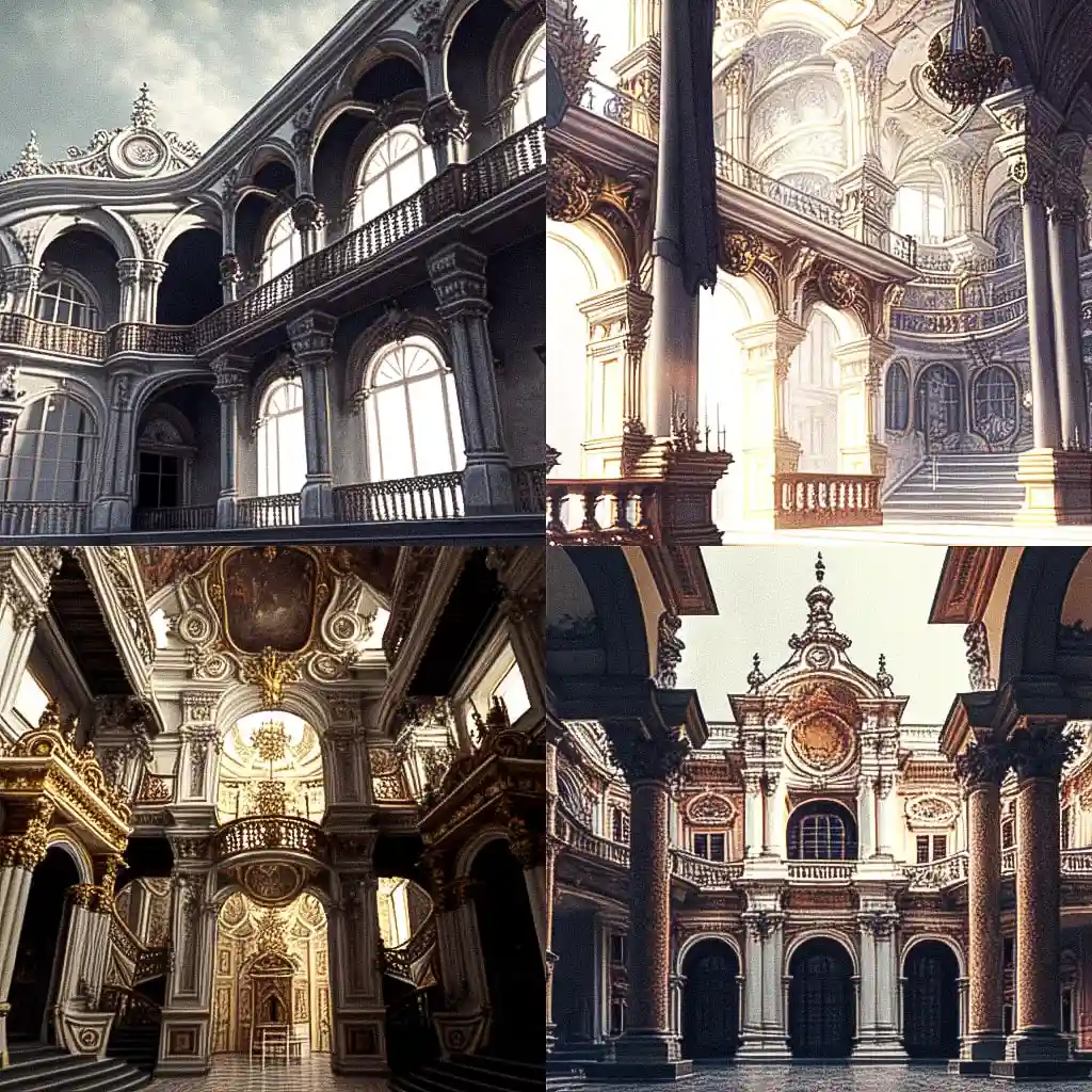 巴洛克建筑 baroque architecture风格midjourney AI绘画作品 -巴洛克建筑 baroque architecture风格midjourney AI绘画作品