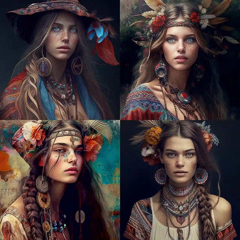 -波西米亚风格 boho fashion风格midjourney AI绘画作品